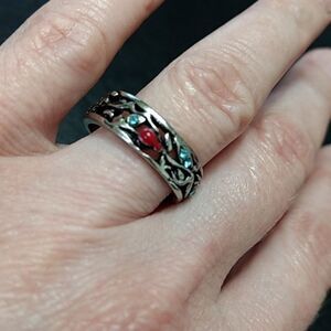 Silver tone leaves and branches ring size 6